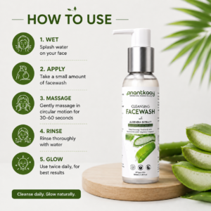 Anantkaay Aloe Vera Deep Cleansing Face Wash for All Skin Types | Gentle Daily Face Cleanser with Aloe Vera & Cucumber  Extracts | Removes Dirt & Excess Oil | 100 ml