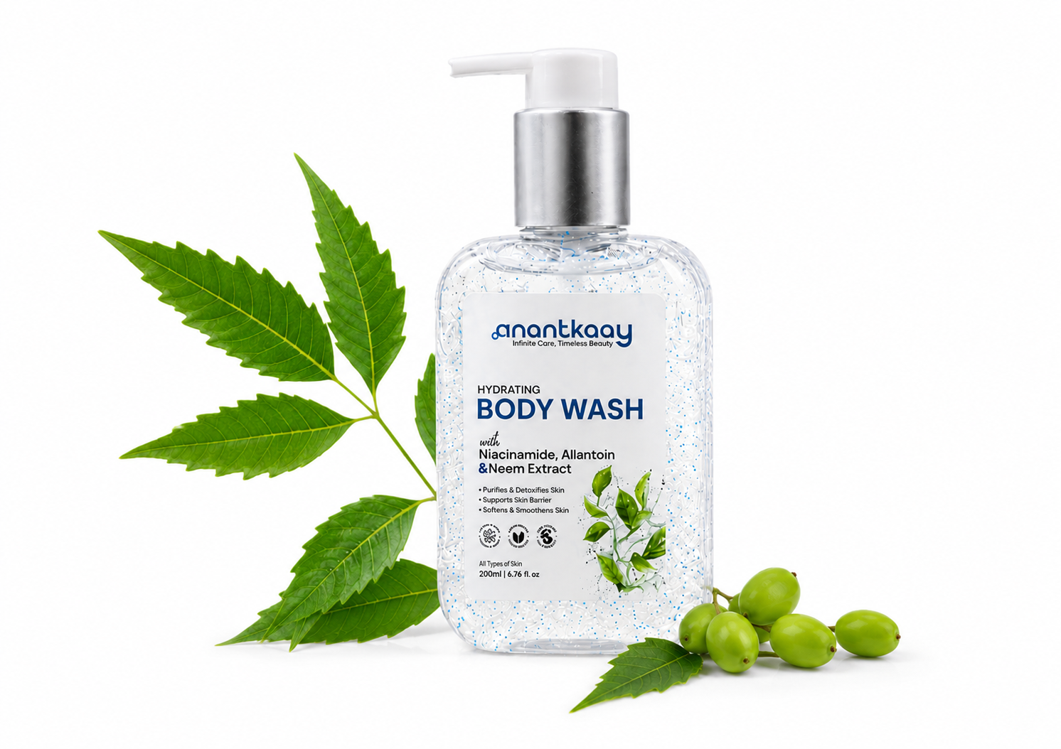 Anantkaay Hydrating Body Wash with Niacinamide, Allantoin & Neem Extract | Gentle Daily Body Cleanser for All Skin Types | Purifies & Cleanses Skin | Supports Skin Barrier | 200 ml