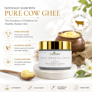 Anantkaay Shata Dhauta Ghrita Cream with Pure Cow Ghee | Traditional 100-Times-Washed Ghee Moisturizer for Face & Body | Deeply Nourishing & Hydrating Cream | All Skin Types | 50 g